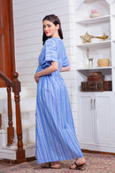 Kimono Striped Blue Maternity & Nursing Dress / Delivery Gown/ Night Dress MOMZJOY.COM