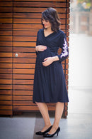 Classic Crochet Black Wrap Maternity & Nursing Dress momzjoy.com