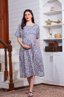 Misty Floral Shoulder Snap Maternity & Nursing Dress / Delivery Gown/ Night Dress MOMZJOY.COM