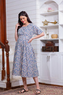 Misty Floral Shoulder Snap Maternity & Nursing Dress / Delivery Gown/ Night Dress MOMZJOY.COM