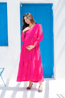Classy Fuchsia Dotted Maternity And Nursing Dress MOMZJOY.COM