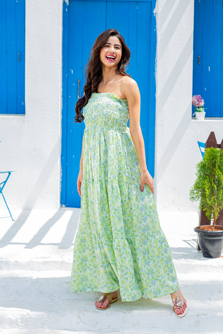 Sunshine Floral Maternity Off-Shoulder Frill Dress momzjoy.com