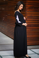 Premium Black Lycra Crochet Sleeves Maternity Dress MOMZJOY.COM