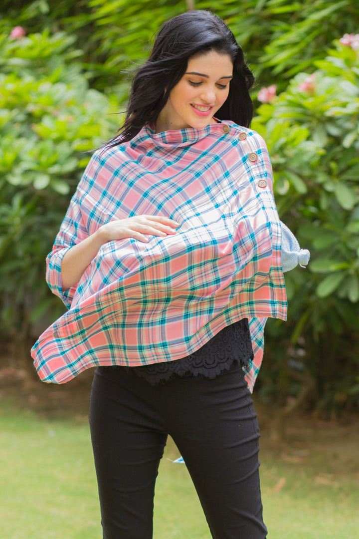 Rouge Pink Plaid Versatile Nursing Stole momzjoy.com