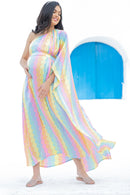 Luxe Rainbow One Shoulder Floral Maternity & Nursing Satin Dress MOMZJOY.COM