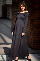 Exquisite Black Cowl Neck Off-shoulder Lycra Maternity Maxi Dress momzjoy.com
