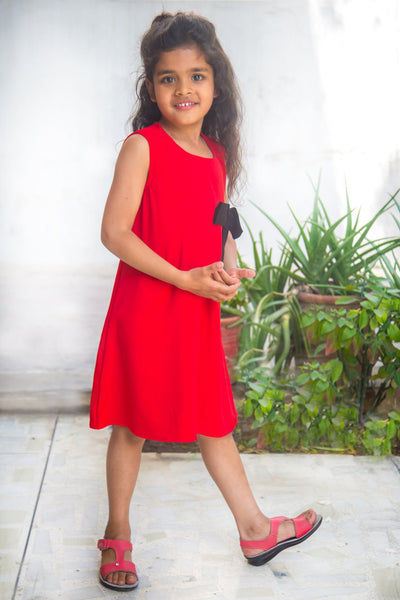 Cute Red Bow Sleeveless Dress (3 months to 8 years) - MOMZJOY.COM