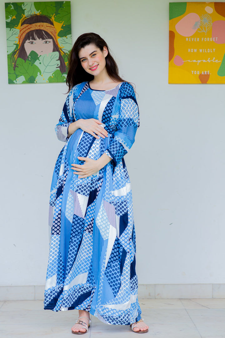 Royal Blue Concealed Zip Maternity & Nursing Maxi momzjoy.com