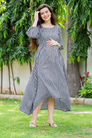 Plaid Dual Bow High-Low Maternity & Nursing Dress momzjoy.com