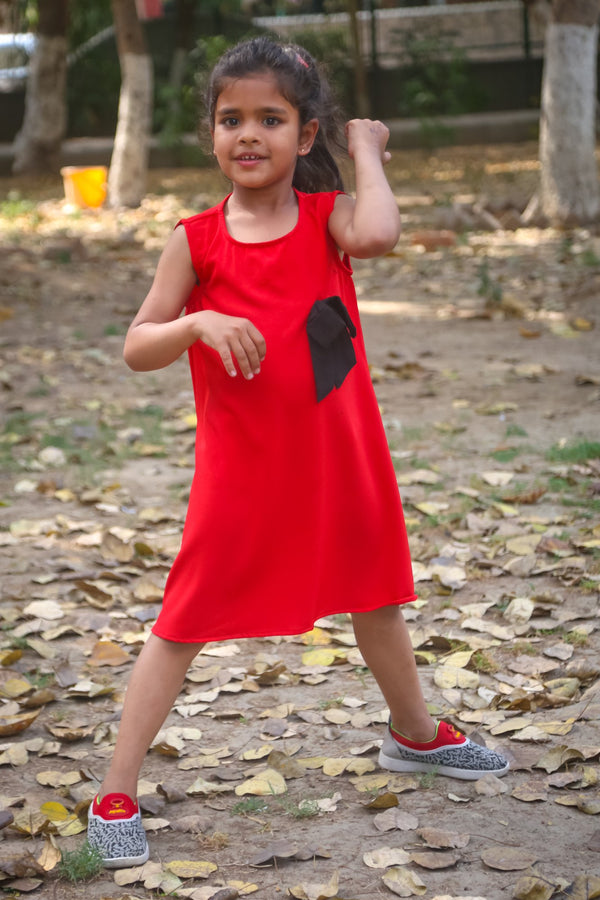 Girl's Red Cotton A-line Dress (7-8 Years) - Fshoppers