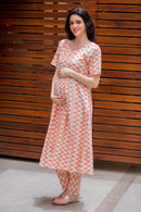 Set Of Two - Amber Zig-Zag Cotton Front Button Maternity & Nursing Kurta With Bottom Wear - MOMZJOY.COM