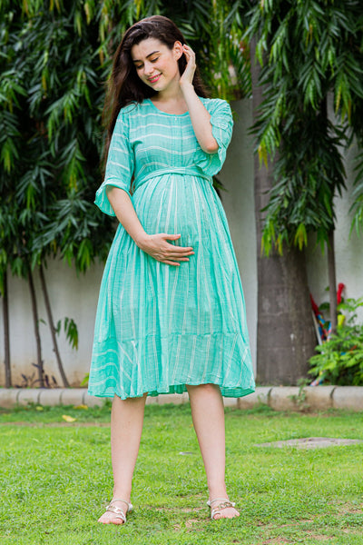 Teal Ruffle Maternity & Nursing Dress momzjoy.com