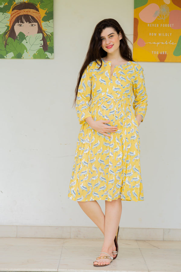 Butter Yellow Maternity & Nursing Dress momzjoy.com