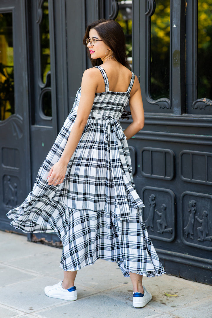 Black & White Plaid Dual Bow Maternity Dress momzjoy.com