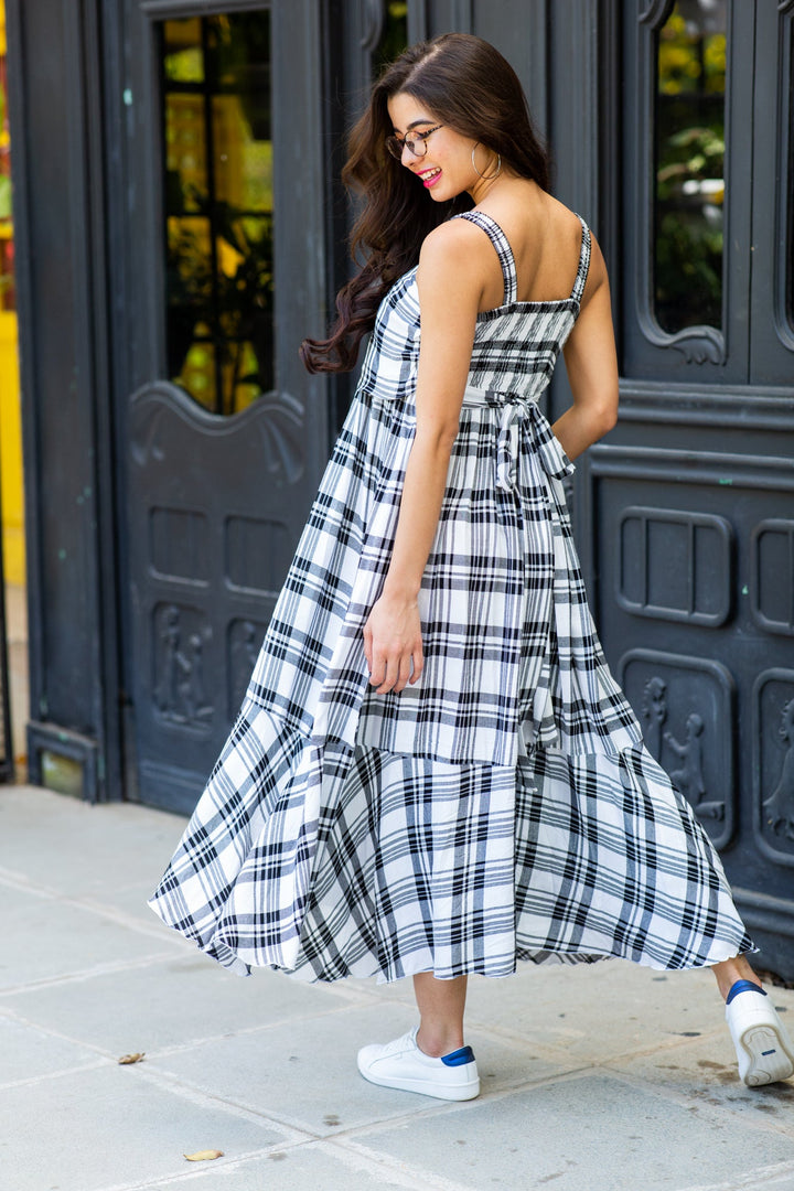 Black & White Plaid Dual Bow Maternity Dress momzjoy.com