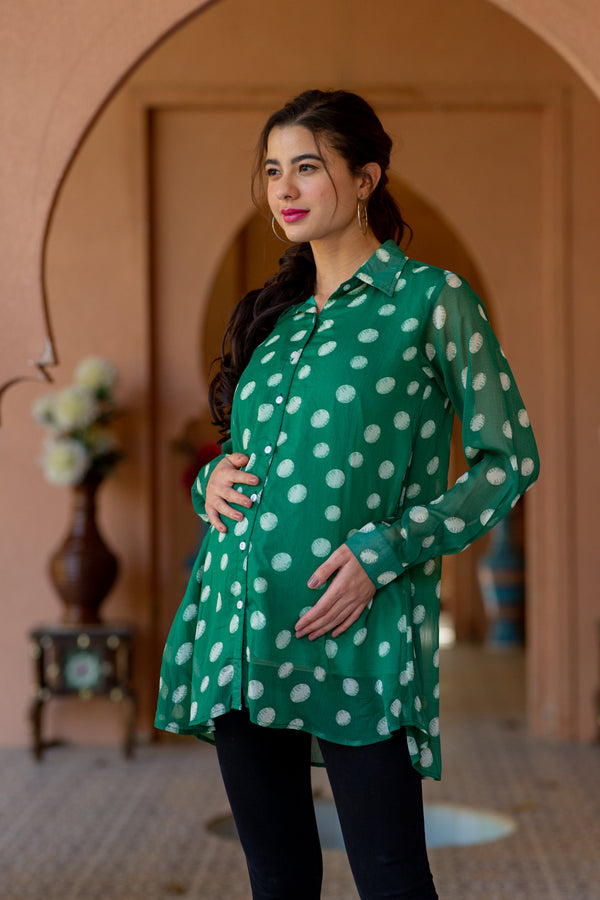 Emerald Maternity and Nursing Polka Shirt momzjoy.com