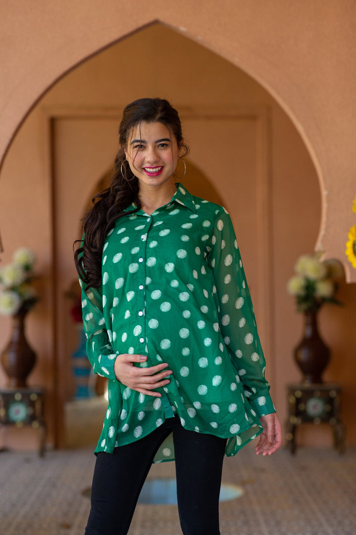 Emerald Maternity and Nursing Polka Shirt momzjoy.com