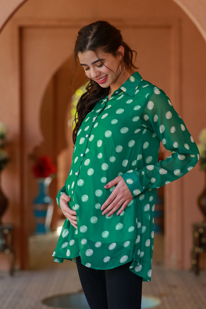 Emerald Maternity and Nursing Polka Shirt momzjoy.com