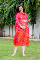 Red Luxe Maternity and Nursing Kurta Dress MOMZJOY.COM