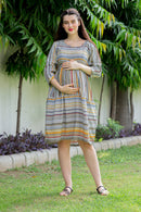 Zig Zag Striped Maternity & Nursing Dress MOMZJOY.COM