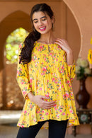 Happy Sunshine Floral Pintucks Maternity & Nursing Top MOMZJOY.COM