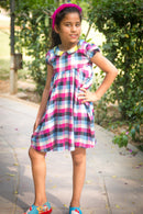 Magenta Plaid Collared Dress (1 year to 8 years) - MOMZJOY.COM