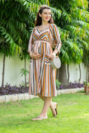 Multi Striped Pocket Maternity & Nursing Dress momzjoy.com