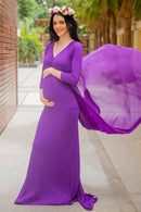 Deep Purple Trail Maternity Photoshoot Gown MOMZJOY.COM