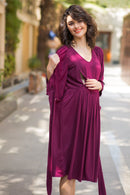 Maroon Berry Crochet Maternity & Nursing Wrap Dress momzjoy.com
