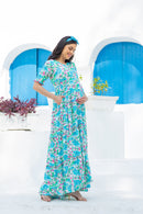Arctic Blue Hawaii Frill Maternity & Nursing Dress MOMZJOY.COM