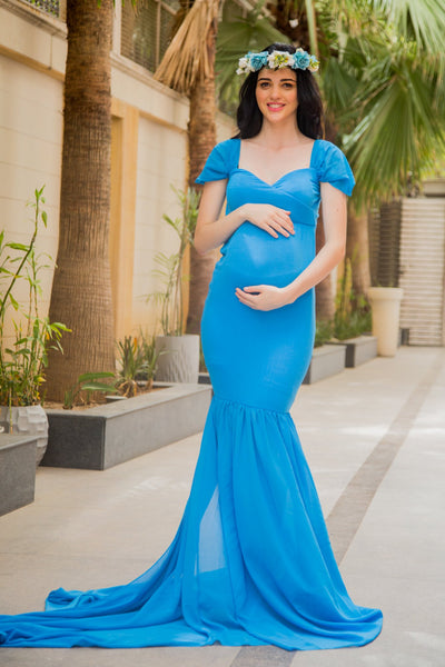 Exclusive Pristine Blue Maternity Photoshoot Gown MOMZJOY.COM