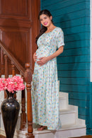 Comfy Mint Blossom Maternity & Nursing Night Dress momzjoy.com