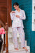 Pretty Almond White Blossom Maternity & Nursing Lounge Coord Set (2Pc) momzjoy.com