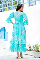 Classic Turquoise Polka Maternity & Nursing Frill Dress MOMZJOY.COM