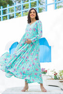 Eden Blossom Mint Green Viscose Maternity and Nursing Dress momzjoy.com
