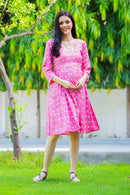 Pink Concealed Zips Maternity and Nursing Dress momzjoy.com