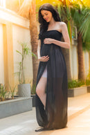 Exclusive Black Off-Shoulder Long Trail Maternity Photoshoot Gown MOMZJOY.COM
