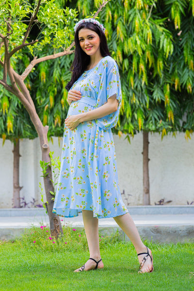 Sky Blue Maternity & Nursing Flap Dress momzjoy.com