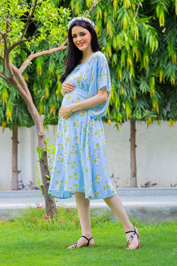 Beautifull Flower Design 100% Cotton Maternity Women Gown Dress With Zip  for Baby Feeding, Baby Shower,pregnancy Dress for Woman 