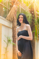 Exclusive Black Off-Shoulder Long Trail Maternity Photoshoot Gown MOMZJOY.COM