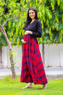 Elegant Red Check Maternity & Nursing Wrap Dress MOMZJOY.COM