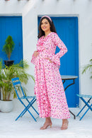 Peony Pink Blush Maternity & Nursing Frill Dress MOMZJOY.COM