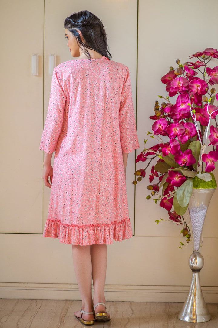 Cute Pink Daisy Maternity & Nursing Night Dress + Matching Swaddle Set Of 2 momzjoy.com