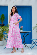 Premium Daisy Rose Pink Maternity Satin Dress momzjoy.com