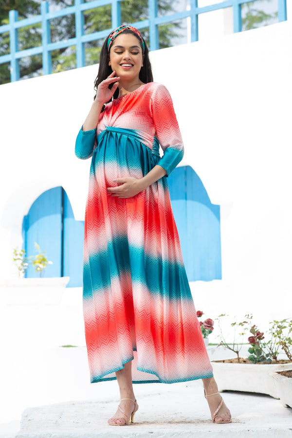 Luxe Nautical Ombre Maternity Knot Dress MOMZJOY.COM