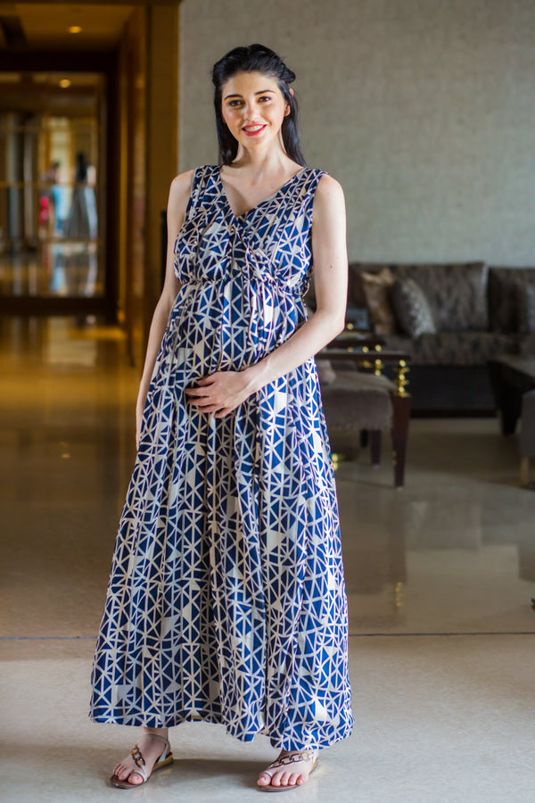 Elegant Patterened Maternity & Nursing Dress MOMZJOY.COM