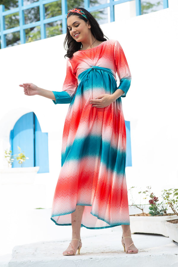Luxe Nautical Ombre Maternity Knot Dress MOMZJOY.COM