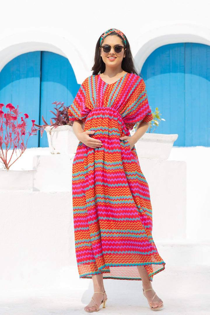 Vivacious Colorful Maternity Kaftan Dress momzjoy.com