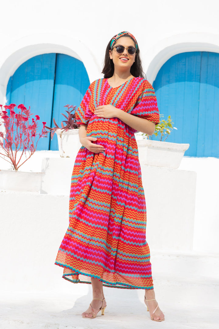 Vivacious Colorful Maternity Kaftan Dress momzjoy.com