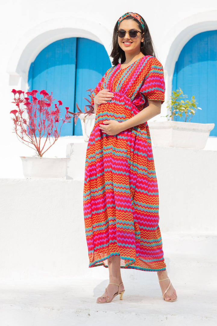 Vivacious Colorful Maternity Kaftan Dress momzjoy.com